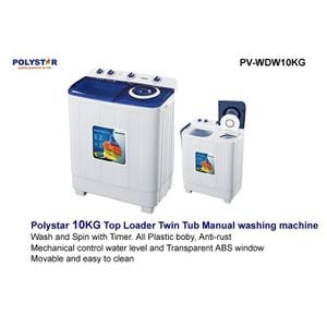 Polystar 10KG Top Loader Twin tube Manual washing Machine