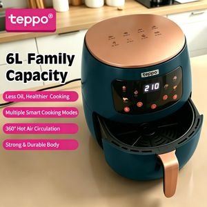 teppo 6L Digital Air Fryer, Large Capacity Family Oil-Free Cooker - Touch Screen Smart Electric Oven with 1400W, Non-Stick Basket, for Whole Chicken, Baking, Frying & Grilling (Green)
